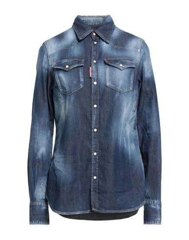Dsquared2 Woman Denim Shirt Blue Size 8 Cotton, Elastane