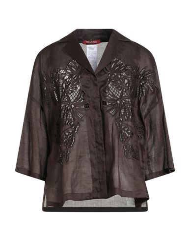 Max Mara Studio Woman Shirt Dark Brown Size 10 Ramie