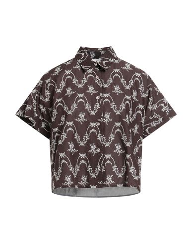 Paul & Joe Woman Shirt Dark Brown Size 3 Cotton, Swarovski Crystal