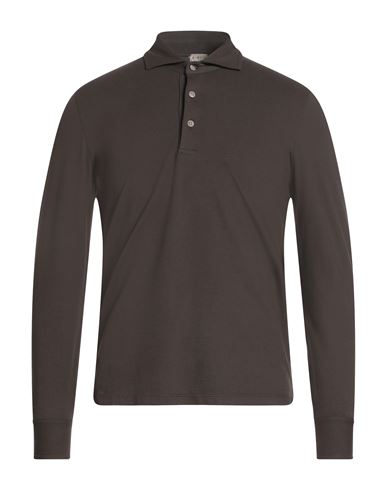 H953 Man Polo Shirt Dark Brown Size 44 Cotton, Elastane