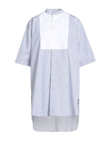 Plan C Striped Pattern Cotton Shirt In Blue