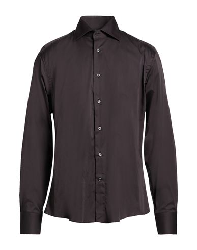 Brian Dales Man Shirt Dark Brown Size 17 Cotton, Polyamide, Elastane