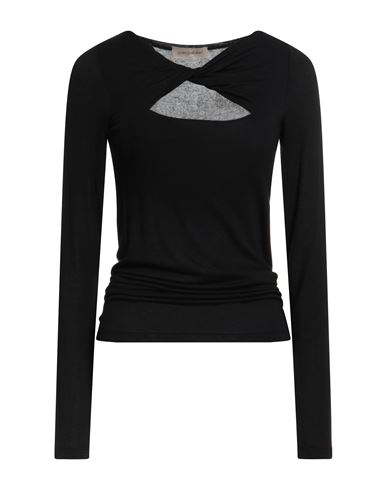 Gentryportofino Woman T-shirt Black Size 14 Modal, Virgin Wool, Elastane In Black