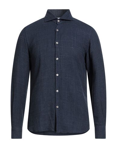 Giannetto Portofino Man Shirt Navy Size 15 Cotton In Blue