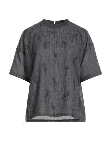 Brunello Cucinelli Woman Top Charcoal Size S Virgin Wool, Cotton, Elastane, Mohair Wool, Polyamide In Gray