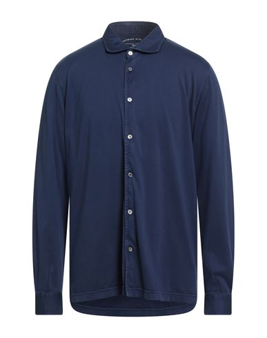 Fedeli Man Shirt Navy Size 46 Organic Cotton In Blue