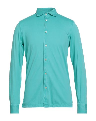 Fedeli Man Shirt Turquoise Size 40 Organic Cotton In Blue