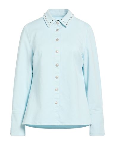 Maison Reynders Woman Denim Shirt Sky Blue Size L Cotton, Elastane