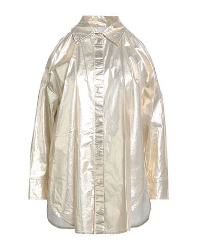 Pinko Denim Woman Shirt Platinum Size 4 Cotton, Polyester, Polyurethane In Gold