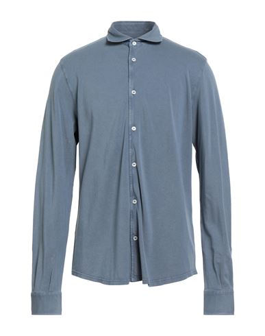 Fedeli Man Shirt Slate Blue Size 46 Cotton