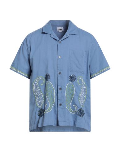 Obey Man Shirt Light Blue Size Xl Cotton, Linen
