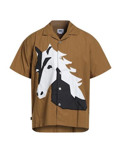 Obey Man Shirt Camel Size L Cotton In Brown