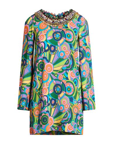 Dolce & Gabbana Woman Mini Dress Light Green Size 2 Silk, Elastane, Glass, Brass, Polyamide In Multi