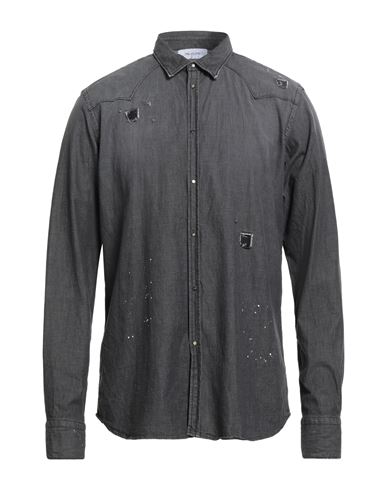 Aglini Man Denim Shirt Charcoal Size 16 ½ Cotton, Elastane In Gray