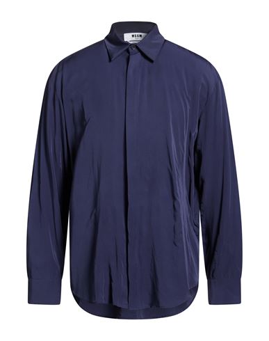 Msgm Man Shirt Navy Size 16 Viscose In Blue
