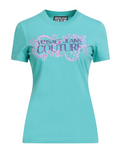 Versace Jeans Couture Woman T-shirt Turquoise Size M Cotton, Elastane In Blue
