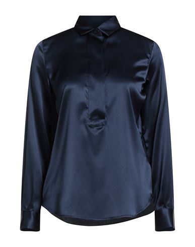 Caliban Woman Shirt Midnight Blue Size 8 Silk, Elastane