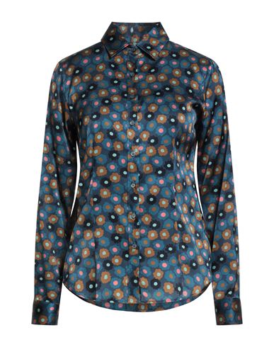 Robert Friedman Woman Shirt Slate Blue Size M Silk, Elastane In Multi