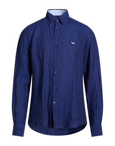 Harmont & Blaine Man Shirt Navy Size 3xl Linen In Blue