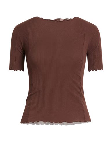 Baserange Woman T-shirt Chocolate Brown Size L Organic Cotton, Elastane