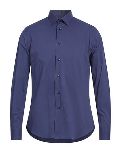 Jacopo C. Man Shirt Navy Size 16 ½ Cotton, Polyamide, Elastane In Blue