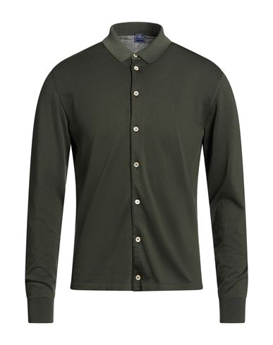 Fedeli Man Shirt Dark Green Size 36 Cotton