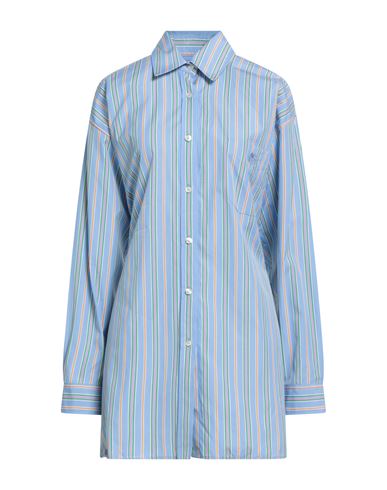 Etro Woman Shirt Light Blue Size 8 Cotton In Animal Print