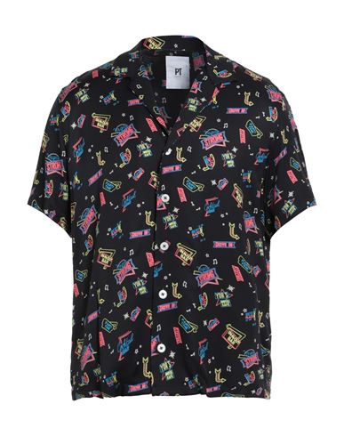 Pt Torino Man Shirt Black Size 16 Viscose In Animal Print