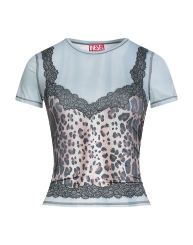 Diesel Woman T-shirt Sky Blue Size L Polyester, Elastane