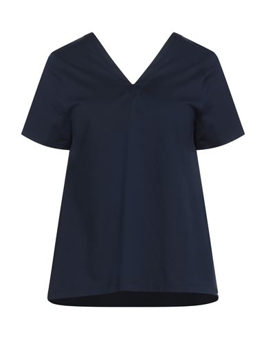 Herno Woman T-shirt Navy Size 12 Cotton, Polyester In Blue