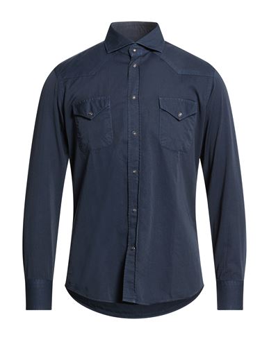 Bastoncino Man Shirt Navy Size 17 Cotton In Blue