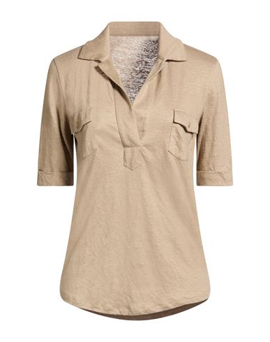 Majestic Filatures Woman Polo Shirt Beige Size 1 Linen, Elastane In Neutral