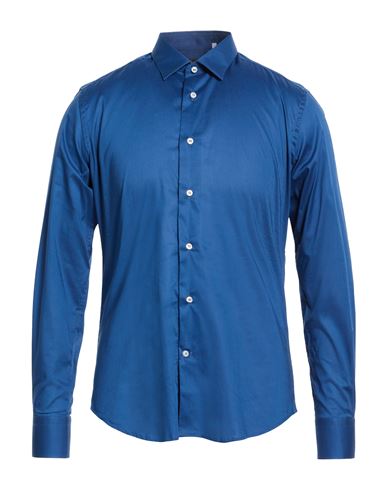 Jacopo C. Man Shirt Blue Size 17 Cotton, Elastane In Blue
