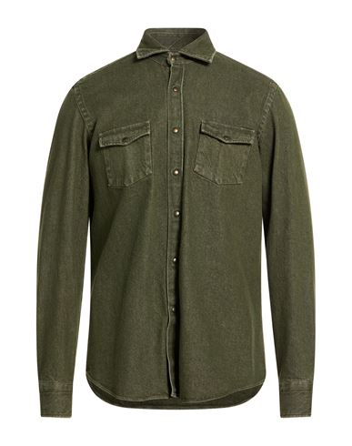Giannetto Portofino Man Denim Shirt Military Green Size 17 ½ Cotton