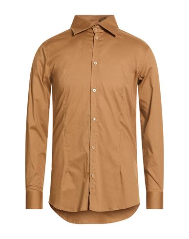 Daniele Alessandrini Man Shirt Camel Size M Cotton, Elastane In Brown