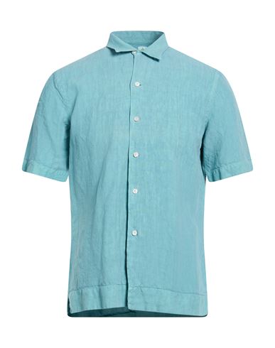 Finamore 1925 Man Shirt Turquoise Size 15 ¾ Linen In Green
