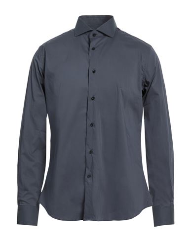 Jacopo C. Man Shirt Charcoal Size 17 Cotton, Polyamide, Elastane In Gray