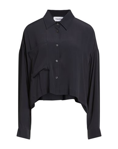 Hache Woman Shirt Midnight Blue Size 6 Acetate, Silk In Black