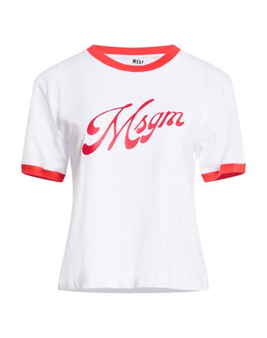Msgm Woman T-shirt White Size M Cotton, Elastane