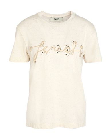 FENDI FENDI WOMAN T-SHIRT BEIGE SIZE L COTTON, POLYESTER, LINEN