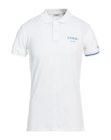 Iceberg Beachwear Man Polo Shirt White Size Xl Cotton, Elastane