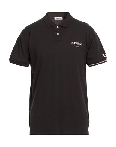 Iceberg Beachwear Man Polo Shirt Black Size Xl Cotton, Elastane