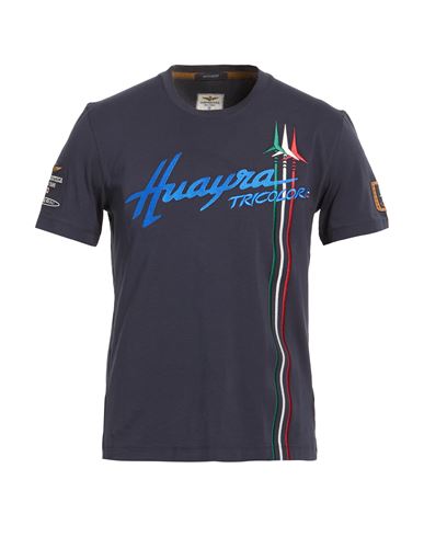 Aeronautica Militare Pagani Huayra Tricolore Man T-shirt Midnight Blue Size L Cotton, Elastane In Black