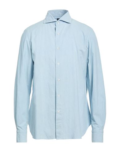 Finamore 1925 Per Braun Man Shirt Sky Blue Size Xl Cotton