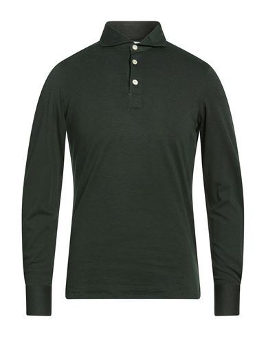 Finamore 1925 Man Polo Shirt Dark Green Size 15 Cotton, Cashmere In Black