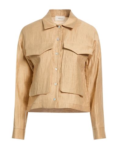 Vicolo Woman Shirt Sand Size S Linen, Polyamide In Brown
