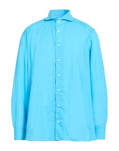 Truzzi Man Shirt Turquoise Size 19 Cotton In Blue