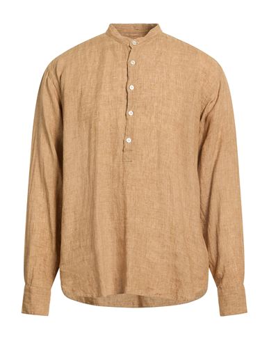 Giannetto Portofino Man Shirt Camel Size 15 ½ Linen In Neutral