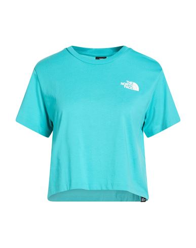 The North Face Woman T-shirt Turquoise Size L Cotton, Polyester In Blue