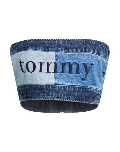 Tommy Jeans Woman Top Blue Size M Recycled Cotton, Recycled Elastane